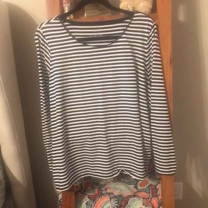 Talbots Navy and White Striped Top